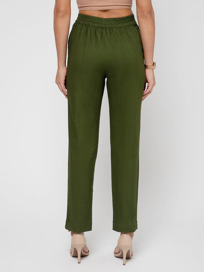 Regular Fit Women Mehendi Green Stretchable Pants