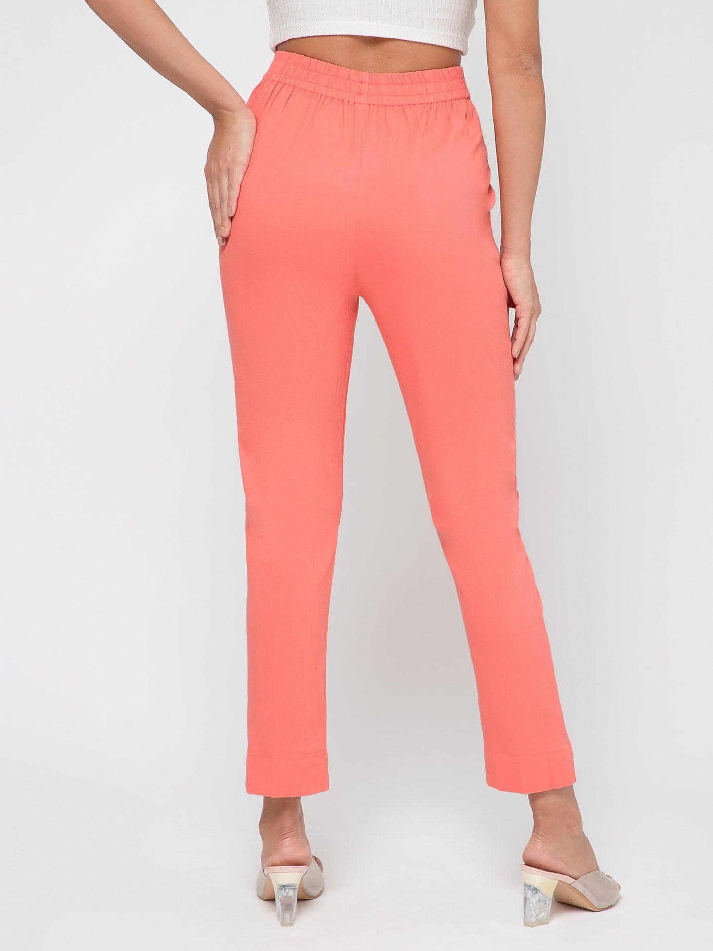 Regular Fit Women Peach Stretchable Pants