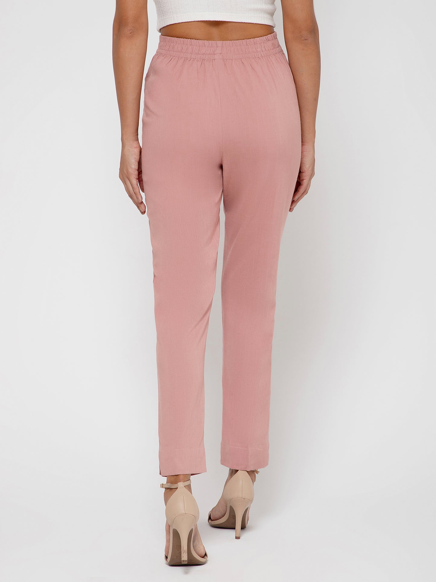 Regular Fit Women Rose Taupe Stretchable Pants