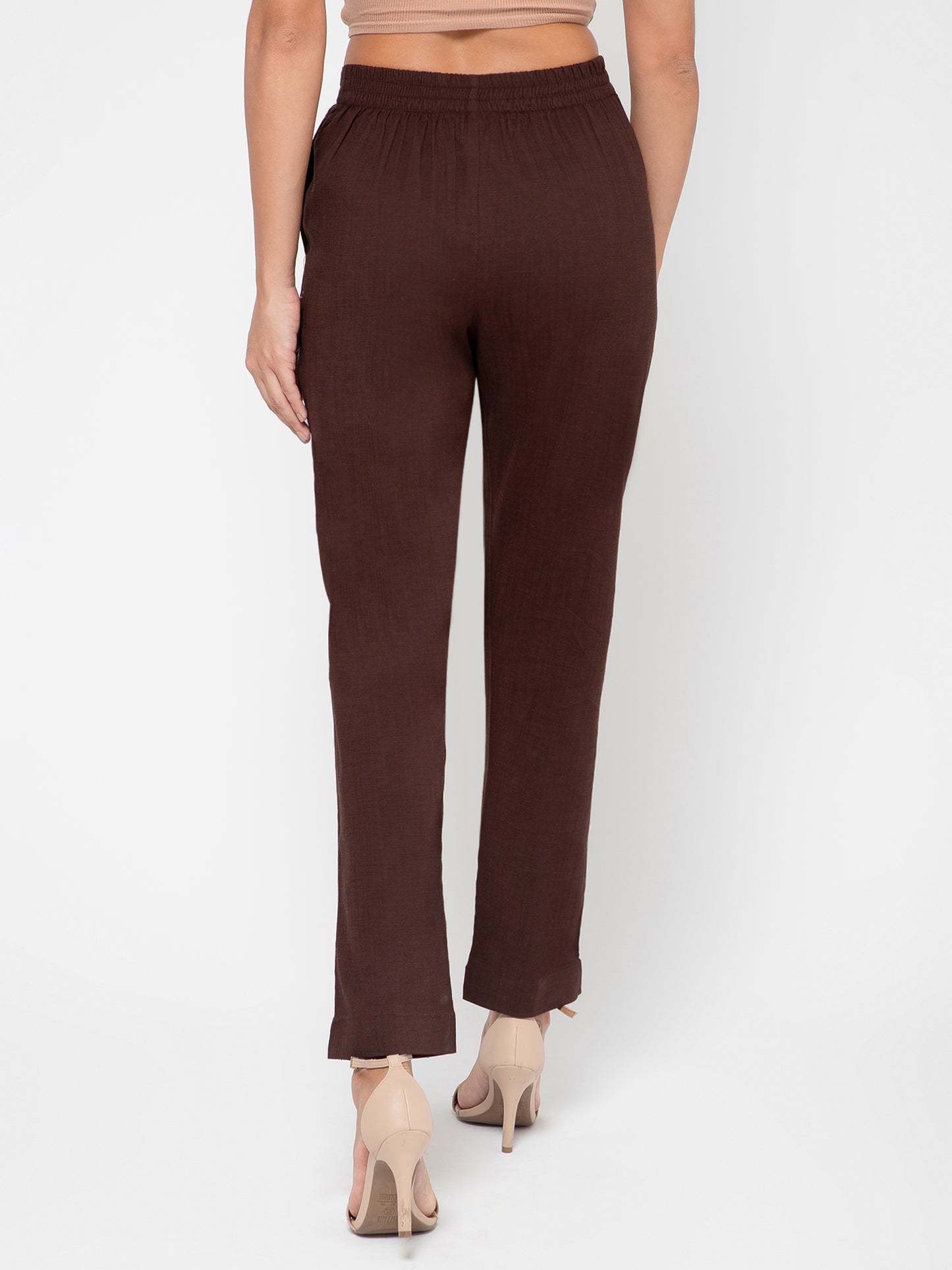 Regular Fit Women Chocolate Stretchable Pants