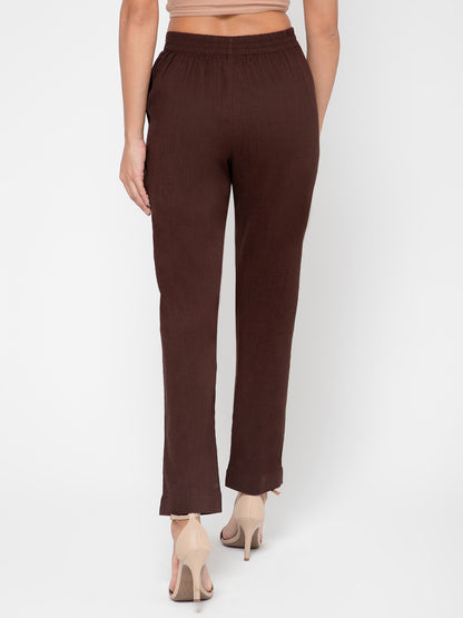 Regular Fit Women Chocolate Stretchable Pants