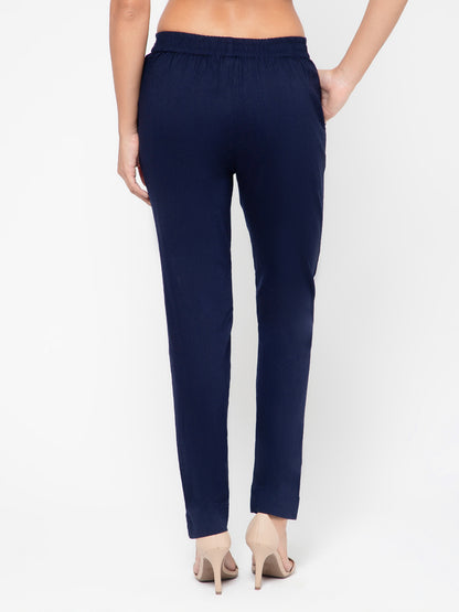 Regular Fit Women Dark Blue Stretchable Pants