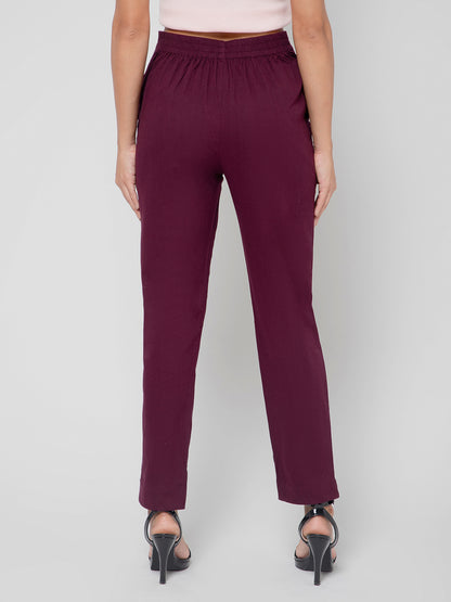 Regular Fit Women Wine Stretchable Pants