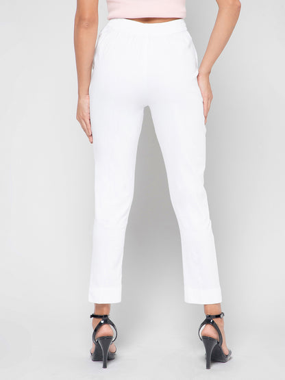 Regular Fit Women White Stretchable Pants