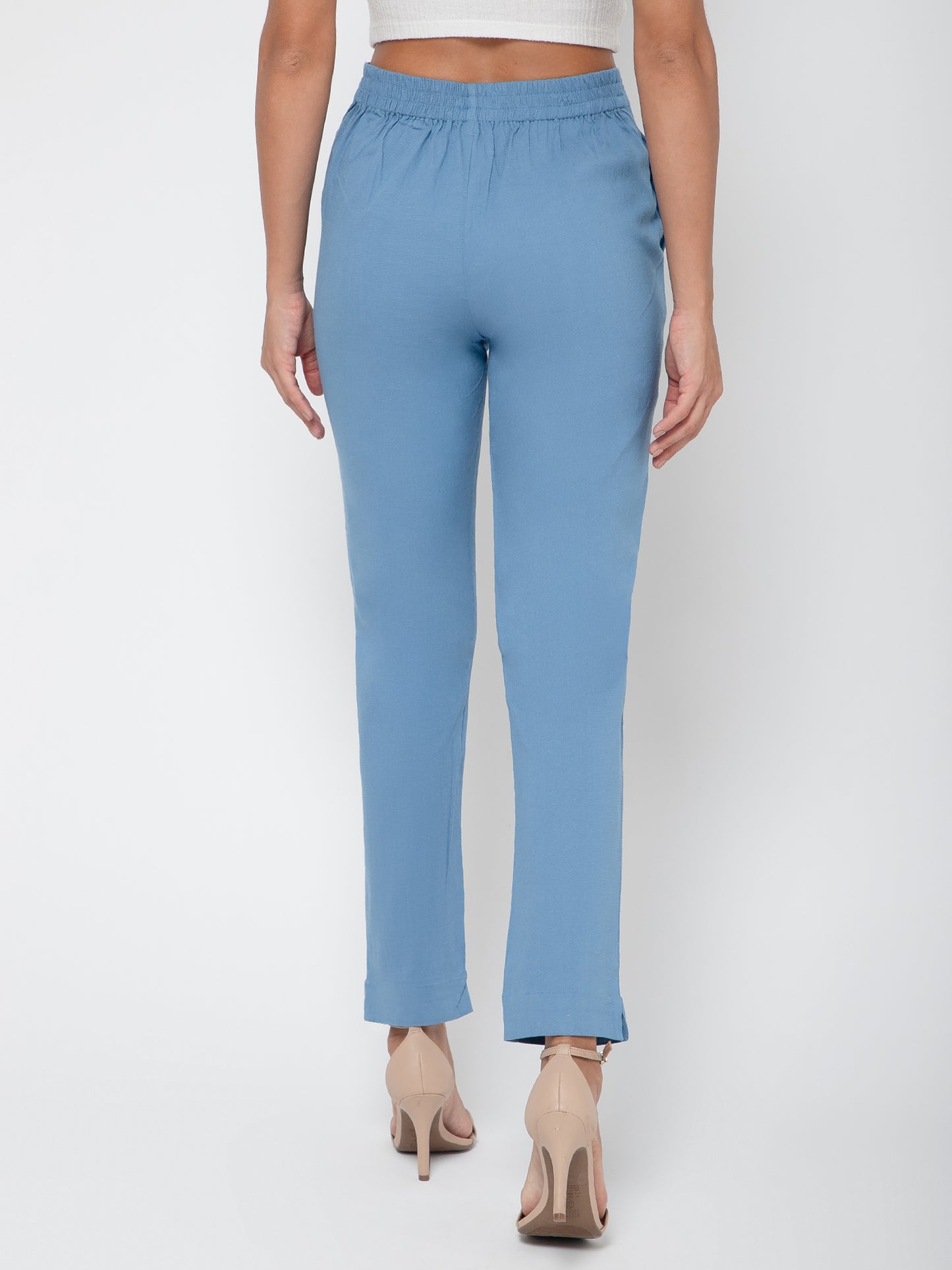 Regular Fit Women Denim Blue Stretchable Pants