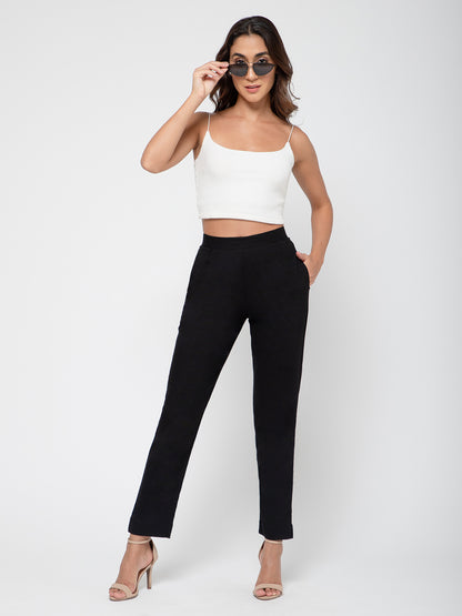Regular Fit Women Black Stretchable Pants