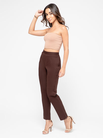 Regular Fit Women Chocolate Stretchable Pants