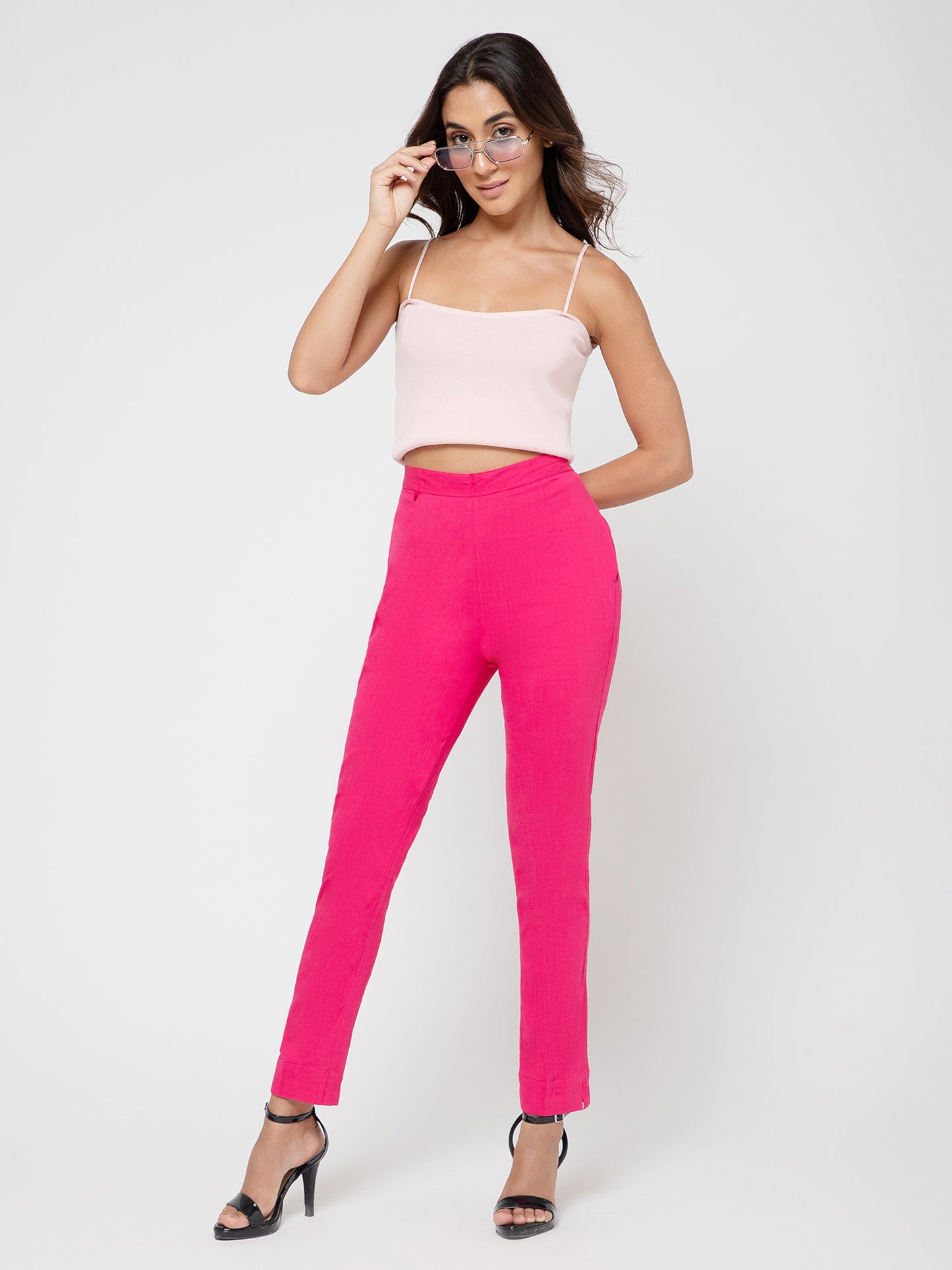 Regular Fit Women Dark Pink Stretchable Pants
