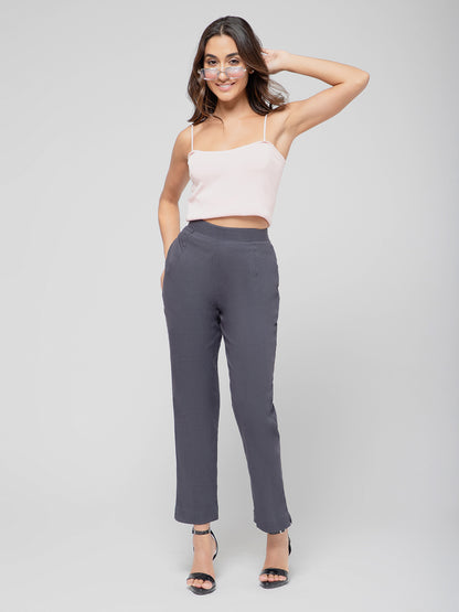 Regular Fit Women Dark Grey Stretchable Pants