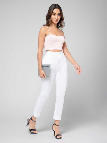 Regular Fit Women White Stretchable Pants