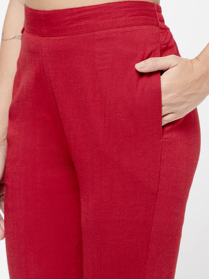Regular Fit Women Maroon Stretchable Pants