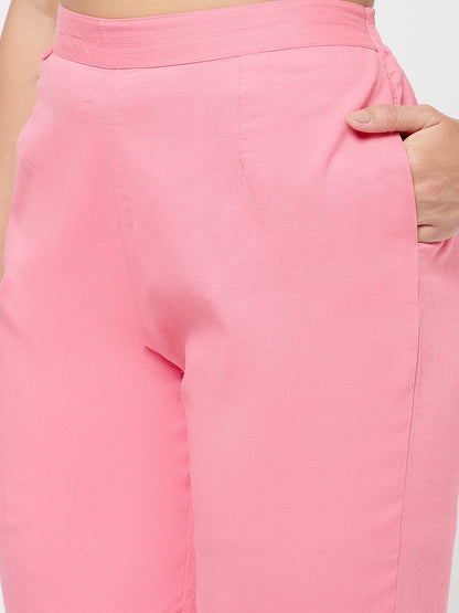 Regular Fit Women Rose Baby Pink Stretchable Pants