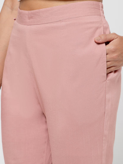 Regular Fit Women Rose Taupe Stretchable Pants