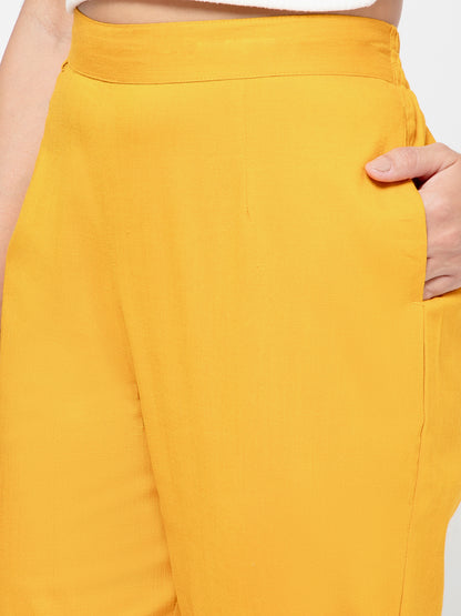 Regular Fit Women Mustard Stretchable Pants