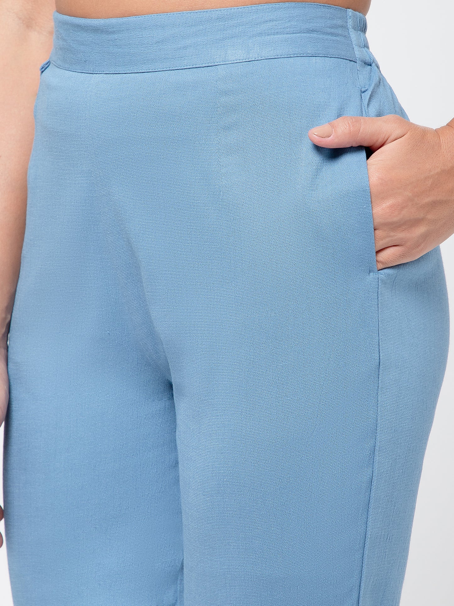 Regular Fit Women Denim Blue Stretchable Pants