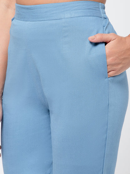 Regular Fit Women Denim Blue Stretchable Pants