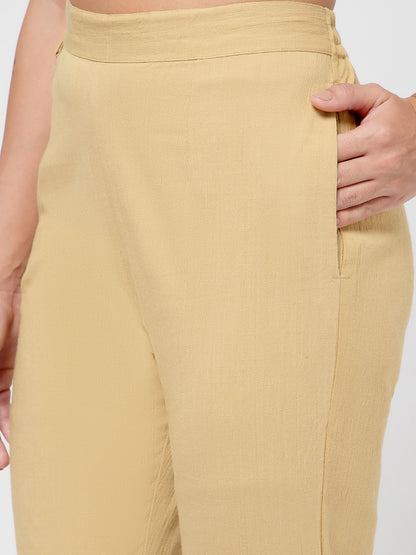 Regular Fit Women Beige Stretchable Pants