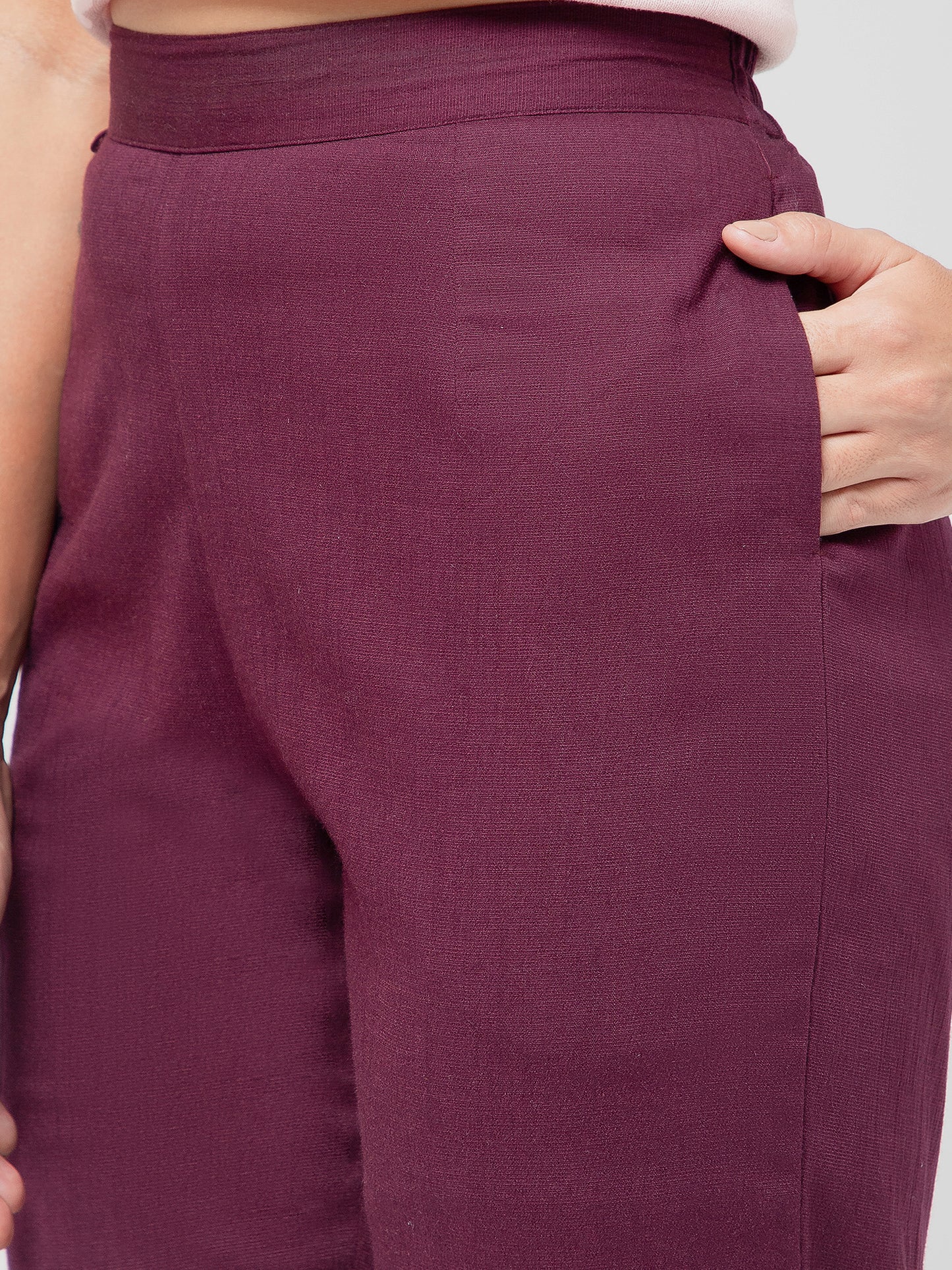 Regular Fit Women Wine Stretchable Pants