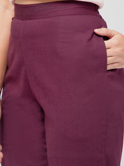 Regular Fit Women Wine Stretchable Pants