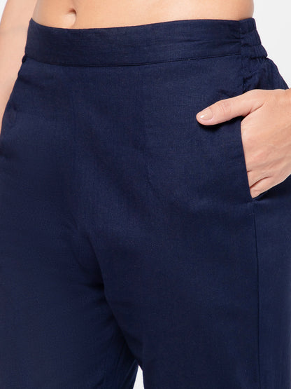 Regular Fit Women Dark Blue Stretchable Pants