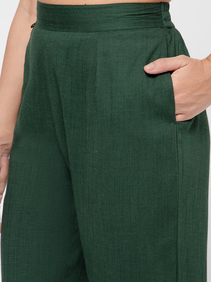 Regular Fit Women Bottle Green Stretchable Pants