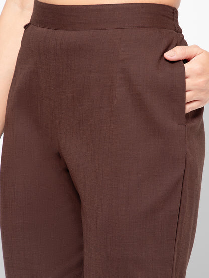 Regular Fit Women Chocolate Stretchable Pants