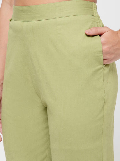 Regular Fit Women Pista Green Stretchable Pants