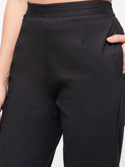 Regular Fit Women Black Stretchable Pants