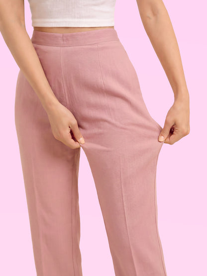 Regular Fit Women Rose Taupe Stretchable Pants