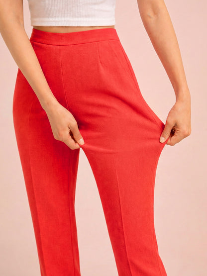 Regular Fit Women Red Stretchable Pants