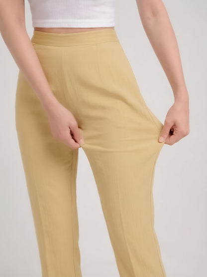 Regular Fit Women Beige Stretchable Pants