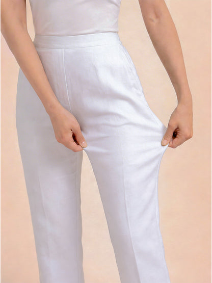 Regular Fit Women White Stretchable Pants