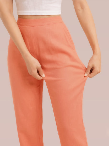 Regular Fit Women Peach Stretchable Pants