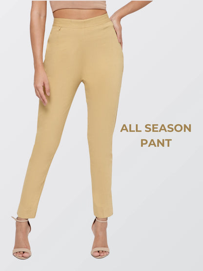 Regular Fit Women Beige Stretchable Pants