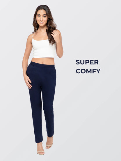 Regular Fit Women Dark Blue Stretchable Pants