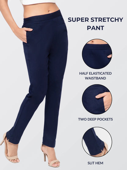 Regular Fit Women Dark Blue Stretchable Pants