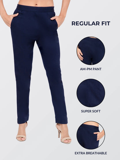 Regular Fit Women Dark Blue Stretchable Pants