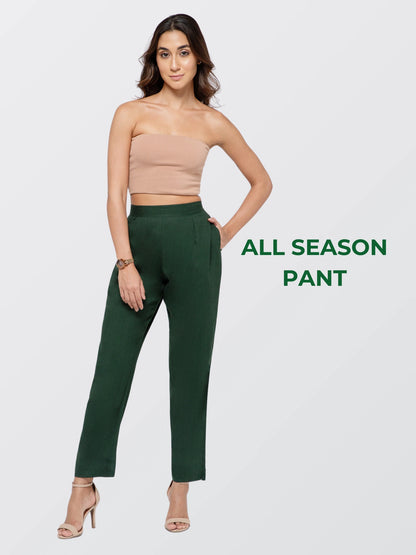 Regular Fit Women Bottle Green Stretchable Pants