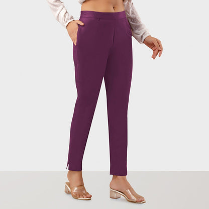 Regular Fit Women Purple Stretchable Pants