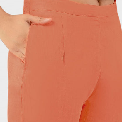 Regular Fit Women Salmon Orange Stretchable Pants