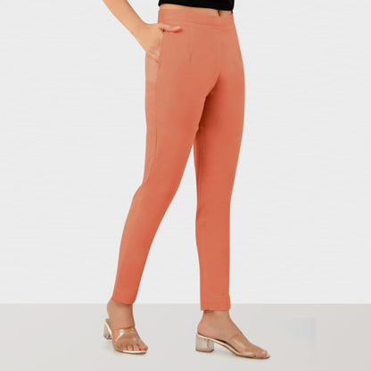 Regular Fit Women Salmon Orange Stretchable Pants