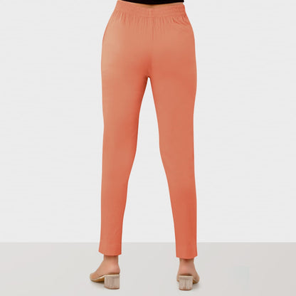 Regular Fit Women Salmon Orange Stretchable Pants