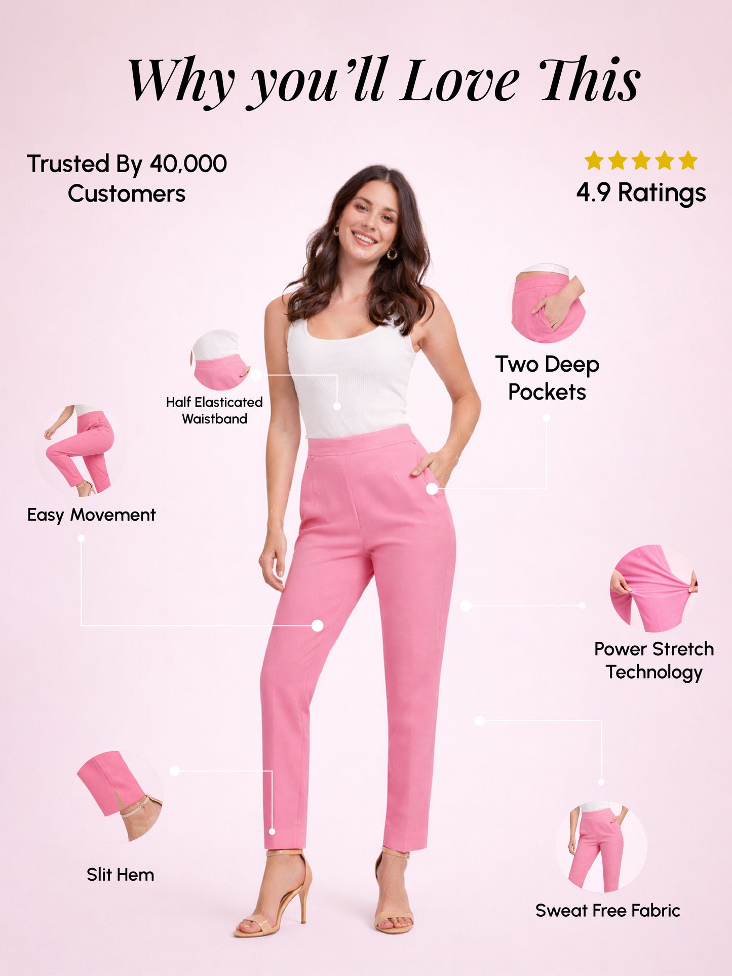Regular Fit Women Rose Baby Pink Stretchable Pants