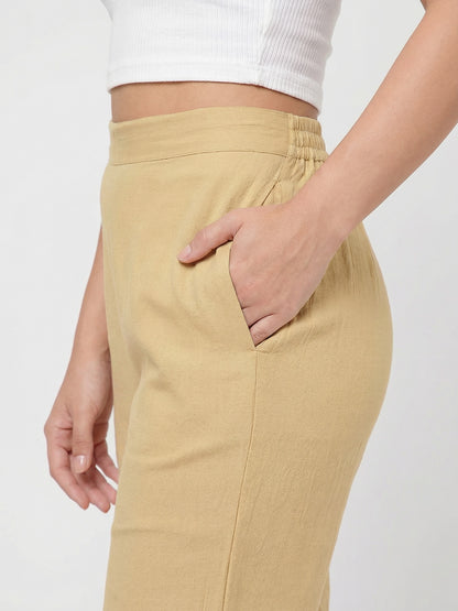 Regular Fit Women Beige Stretchable Pants