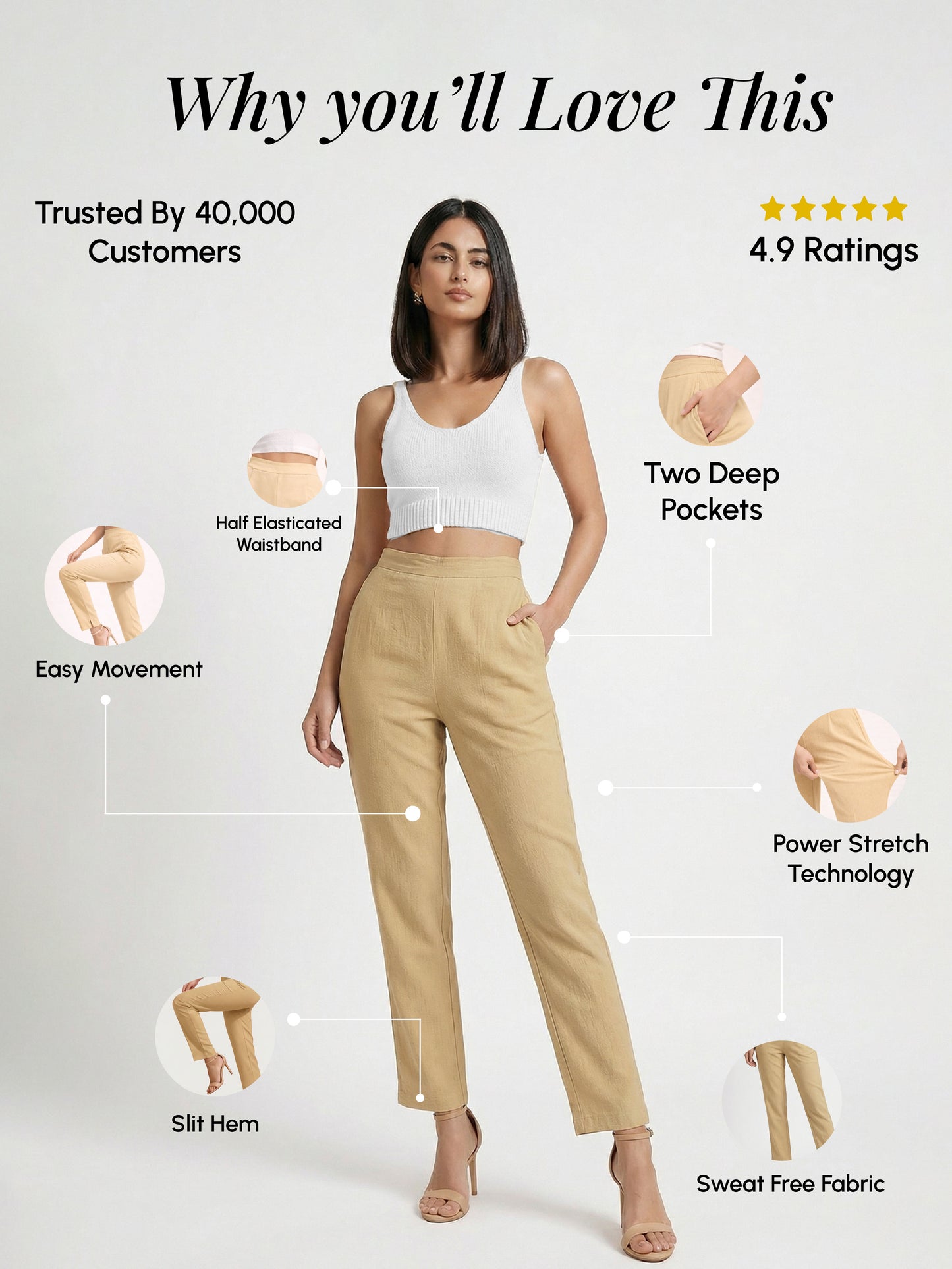 Regular Fit Women Beige Stretchable Pants