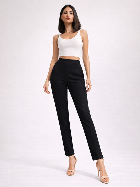 Regular Fit Women Black Stretchable Pants