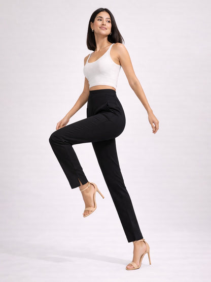 Regular Fit Women Black Stretchable Pants