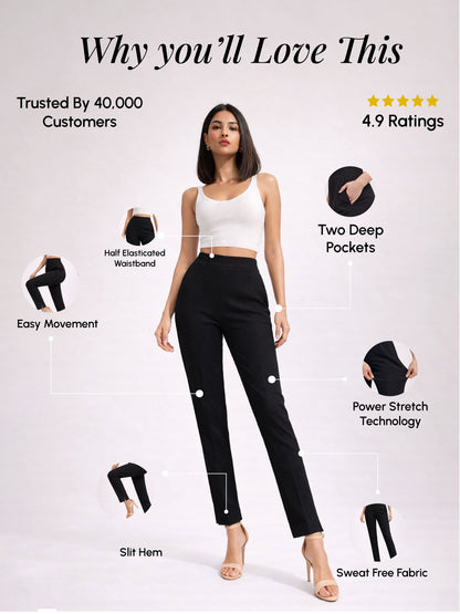 Regular Fit Women Black Stretchable Pants