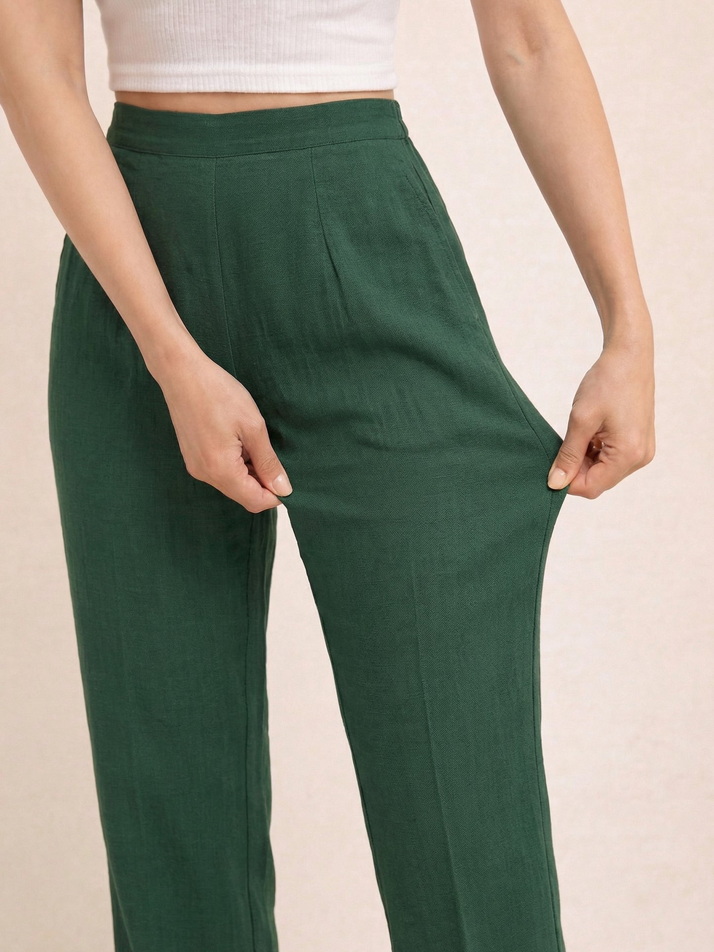 Regular Fit Women Bottle Green Stretchable Pants