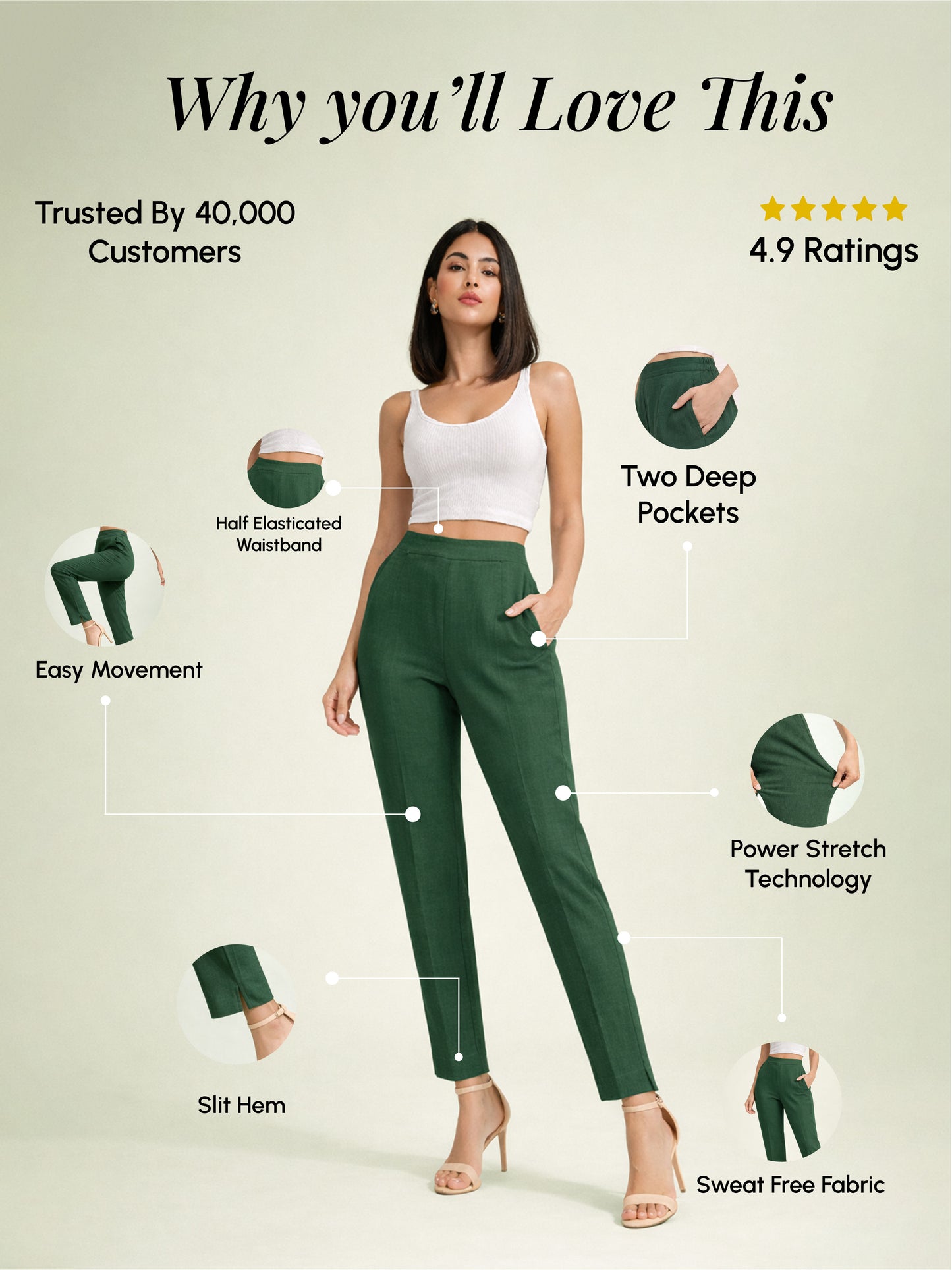 Regular Fit Women Bottle Green Stretchable Pants